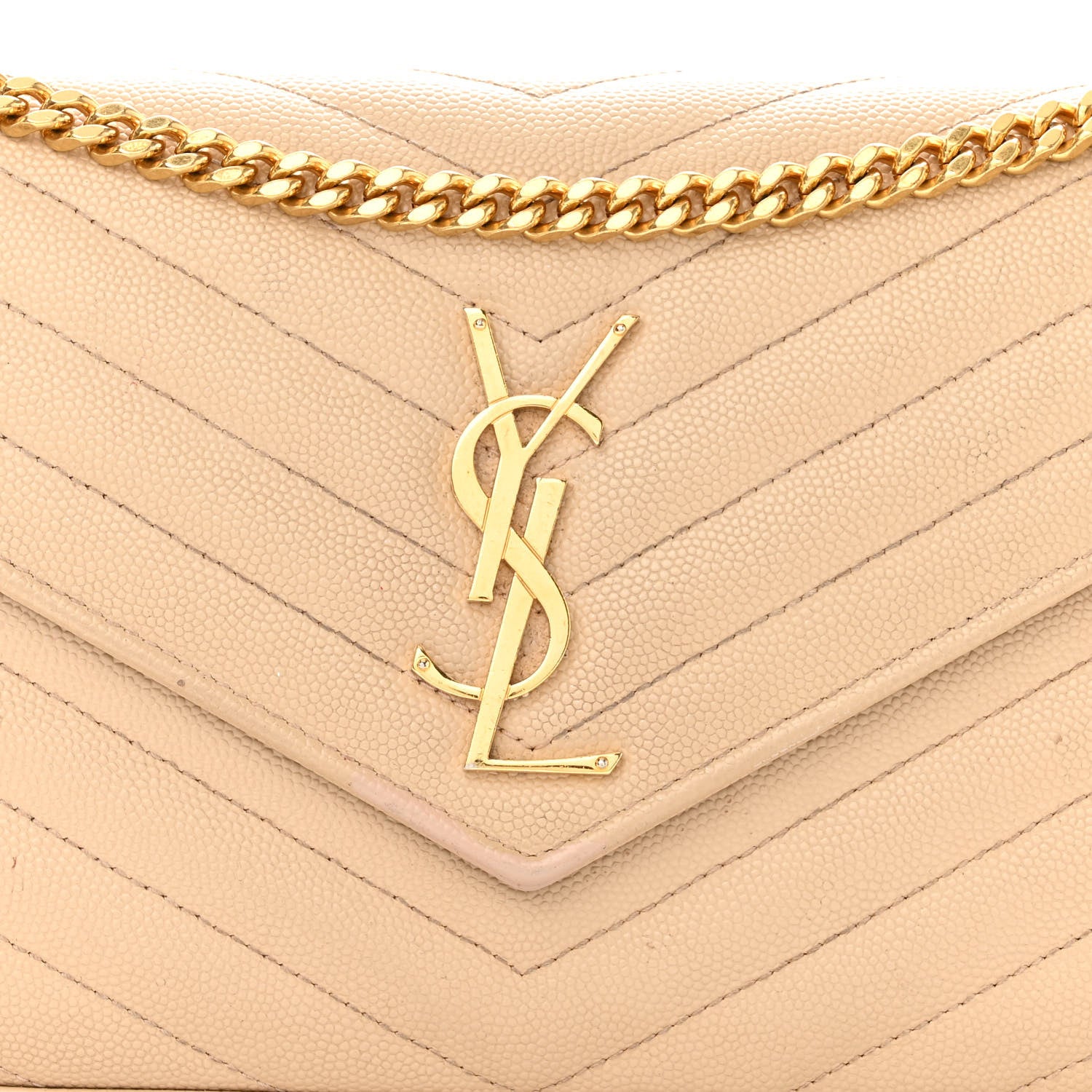 Saint Laurent Grain De Poudre Matelasse Chevron Monogram Chain Wallet Dark Beige 11 of 14