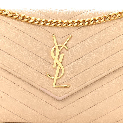 Saint Laurent Grain De Poudre Matelasse Chevron Monogram Chain Wallet Dark Beige 11 of 14