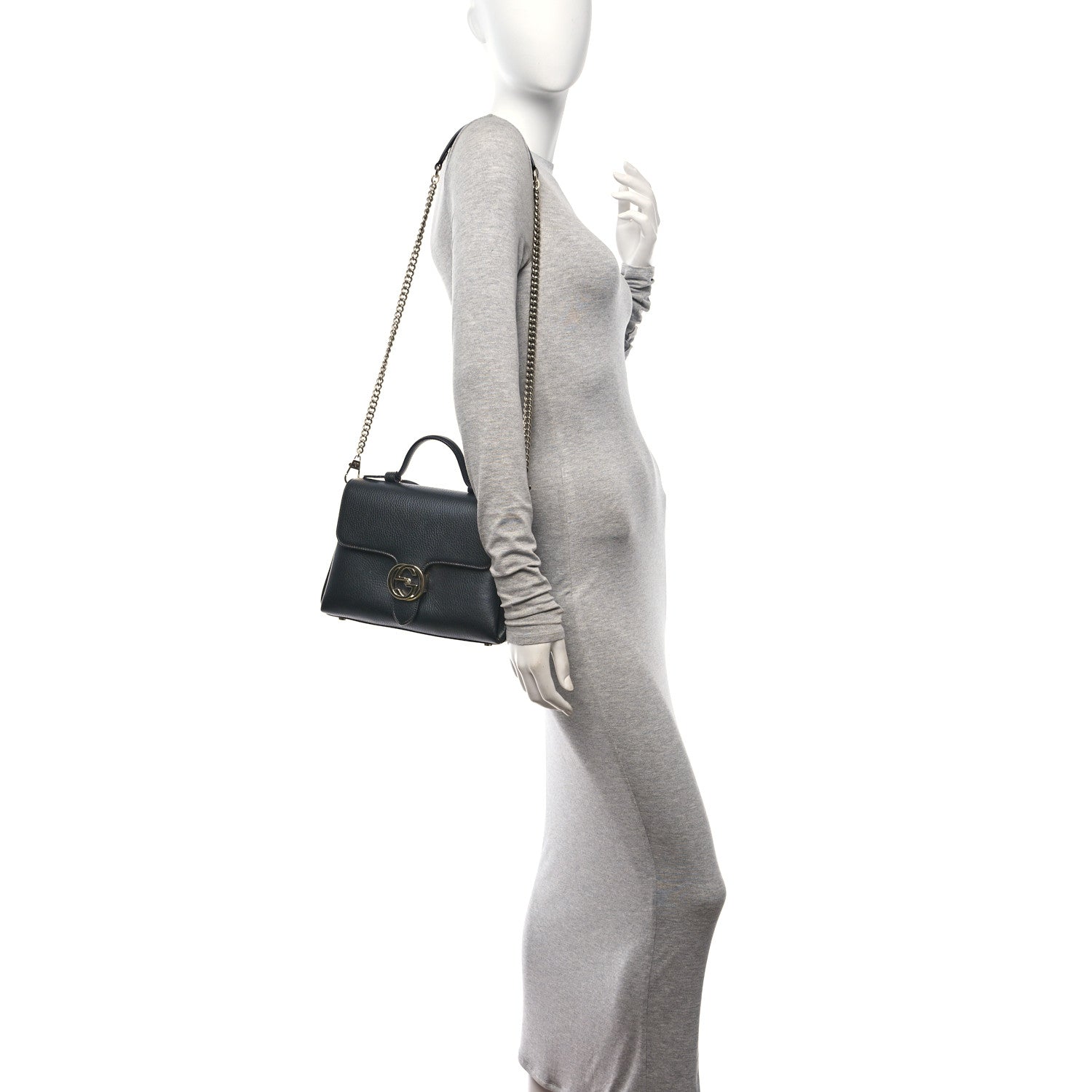Gucci Dollar Calfskin Interlocking G Top Handle Shoulder Bag Black 2 of 12