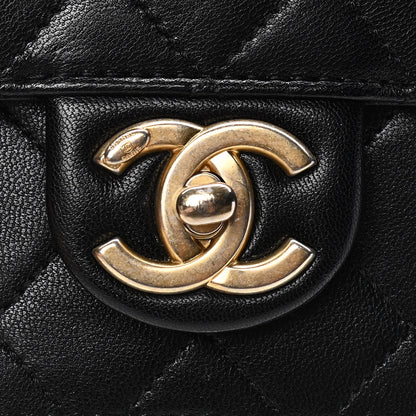 Chanel Goatskin Quilted Logo Small Chic Flap Black 5 of 5
