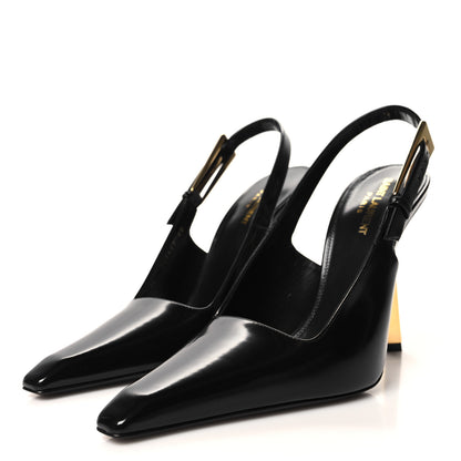 Saint Laurent Glazed Calfskin Lee Slingback Pumps 40 Black 3 of 8