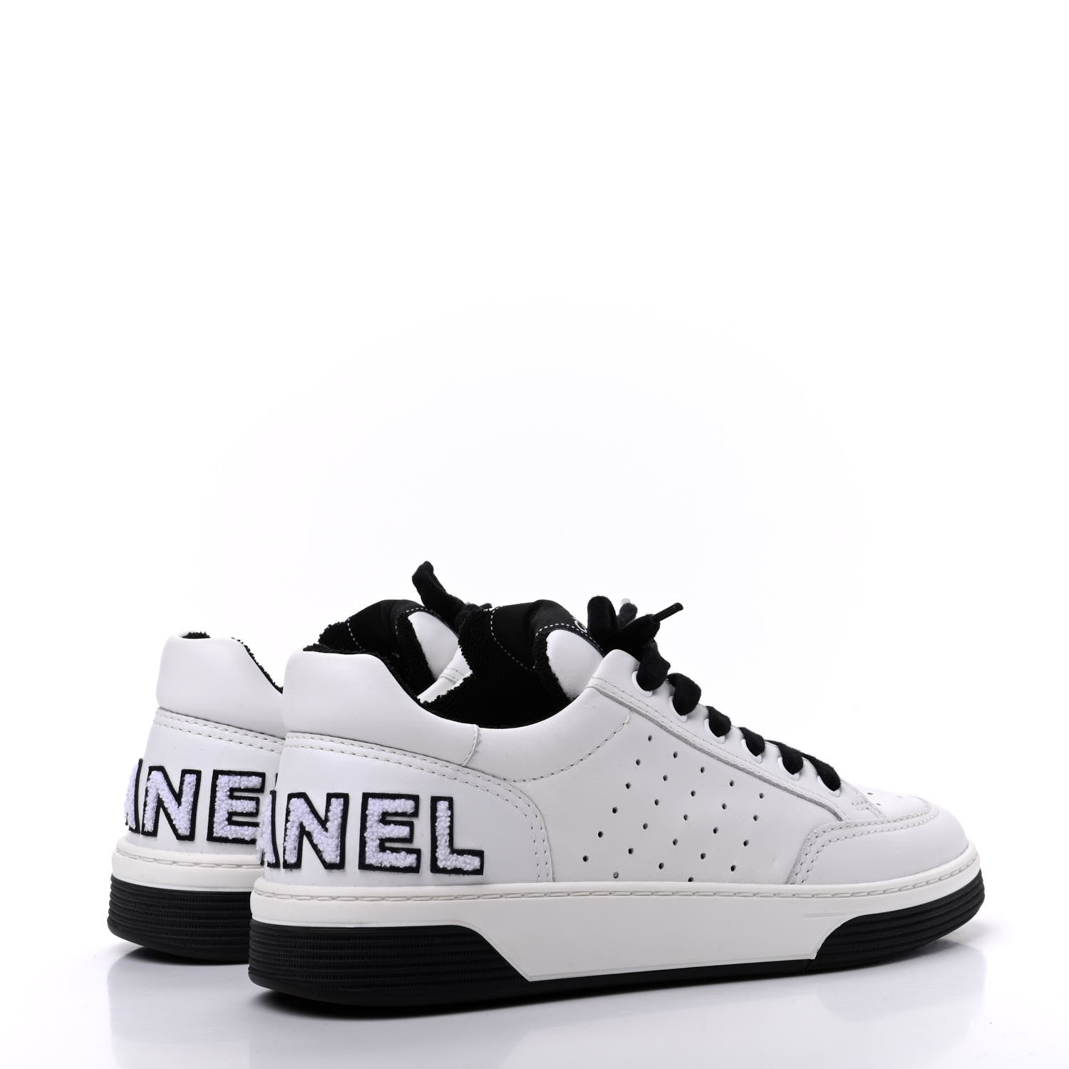 Chanel Calfskin Womens Logo Sneakers 40 White Black 4 of 9