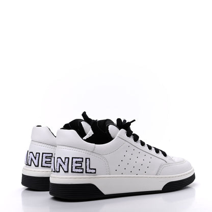 Chanel Calfskin Womens Logo Sneakers 40 White Black 4 of 9
