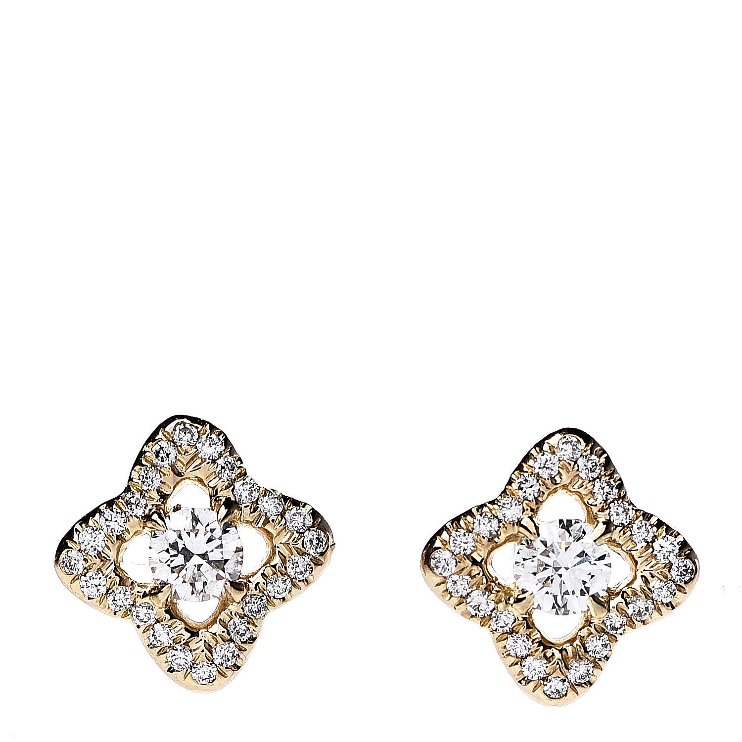 David Yurman 18K Yellow Gold Diamond Quatrefoil Stud Earrings 1 of 4