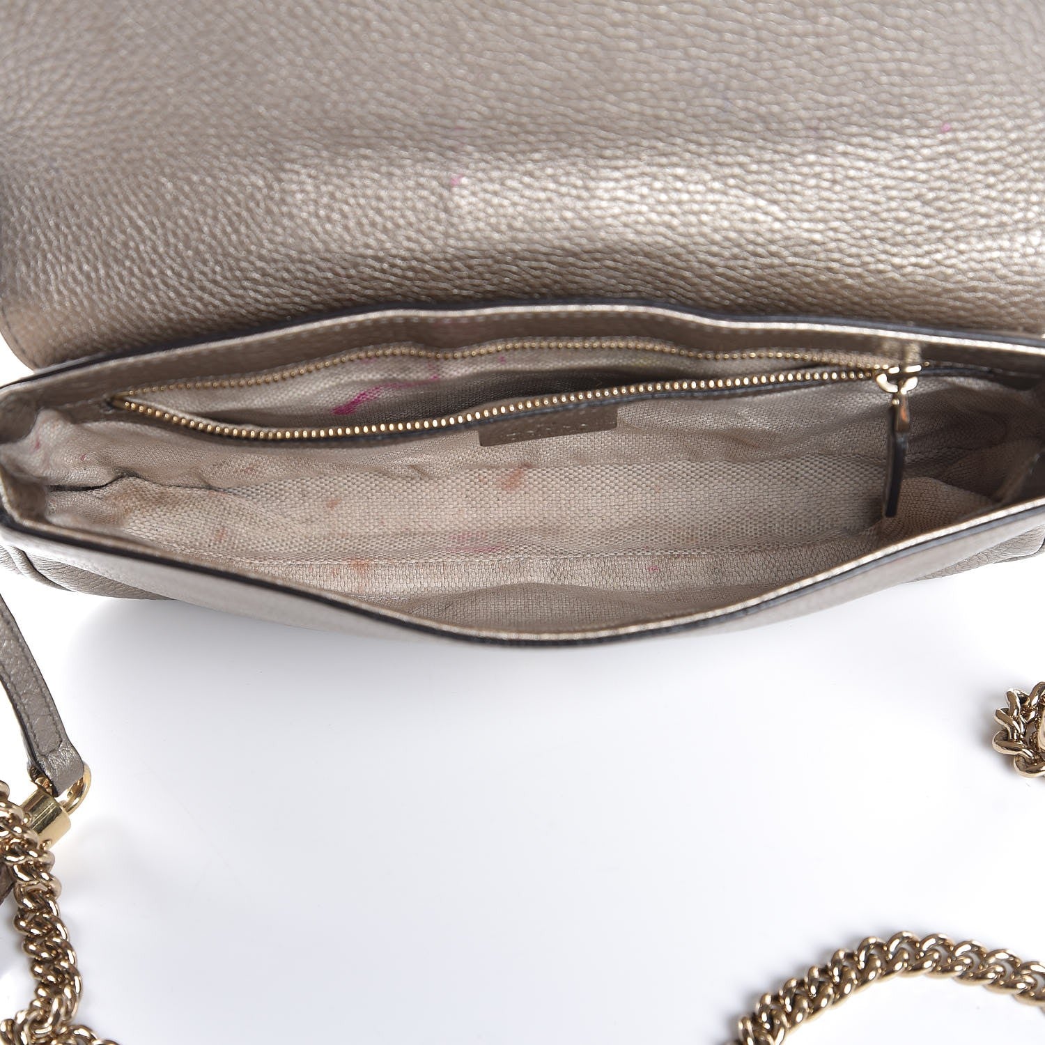 Gucci Metallic Pebbled Calfskin Medium Soho Flap Crossbody Golden Beige 5 of 13