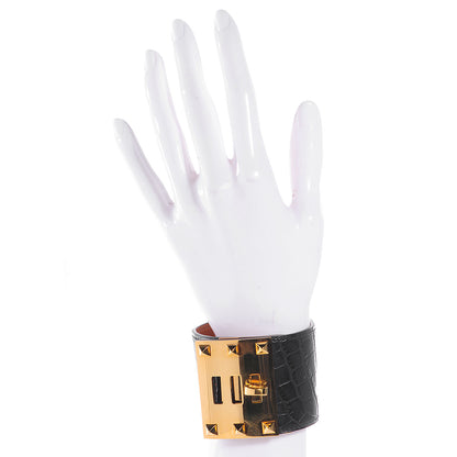 Hermes Matte Alligator Kelly Dog Extreme Bracelet Black Large 2 of 6