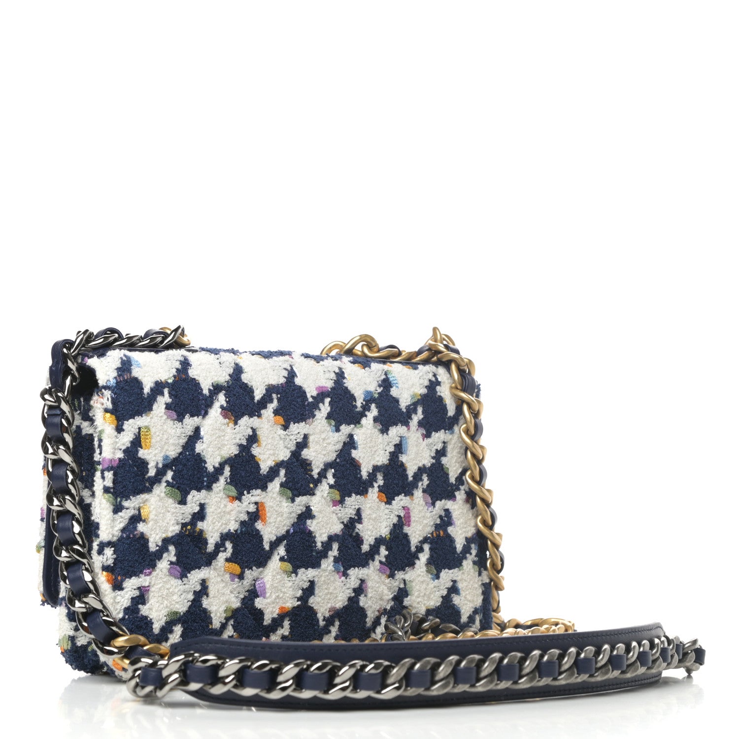 Chanel Tweed Quilted Chanel 19 Wallet On Chain WOC Ecru Navy Blue Multicolor 3 of 10
