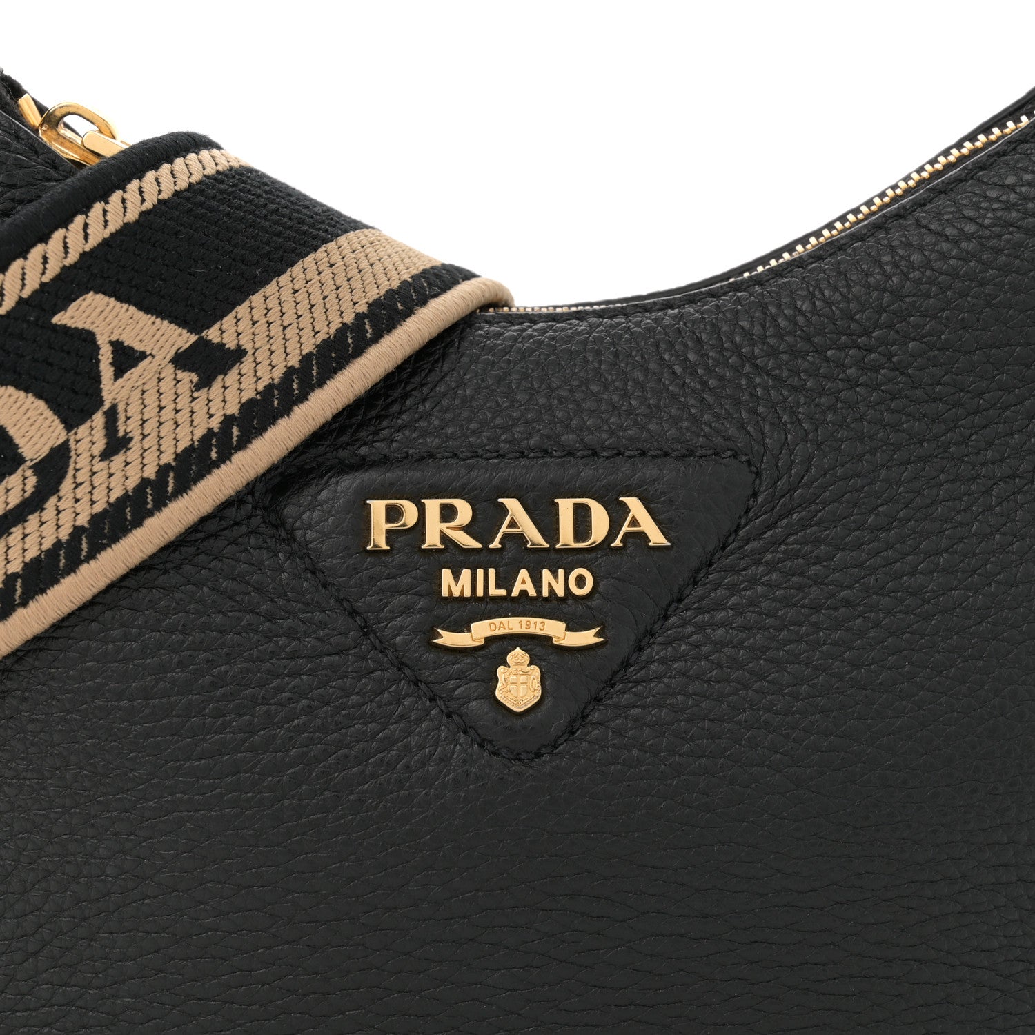 Prada Vitello Daino Soft Zippered Hobo Shoulder Bag Black 8 of 11