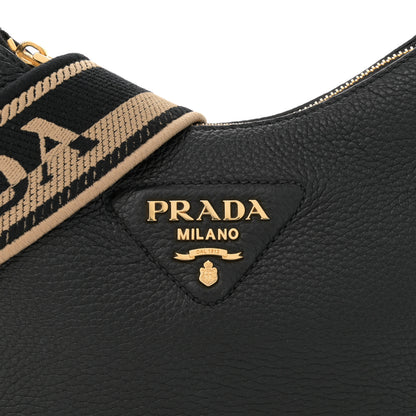 Prada Vitello Daino Soft Zippered Hobo Shoulder Bag Black 8 of 11