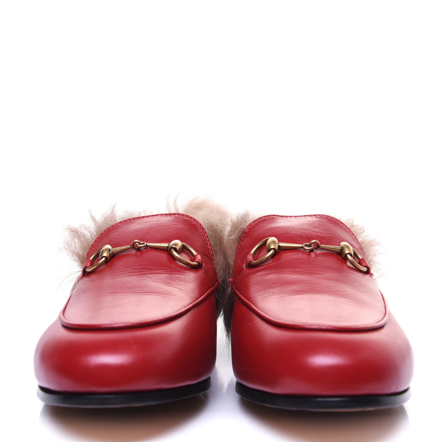 Gucci Malaga Kid Fur Womens Jordaan Loafers 38 Hibiscus Red Natural 2 of 11