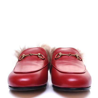 Gucci Malaga Kid Fur Womens Jordaan Loafers 38 Hibiscus Red Natural 2 of 11