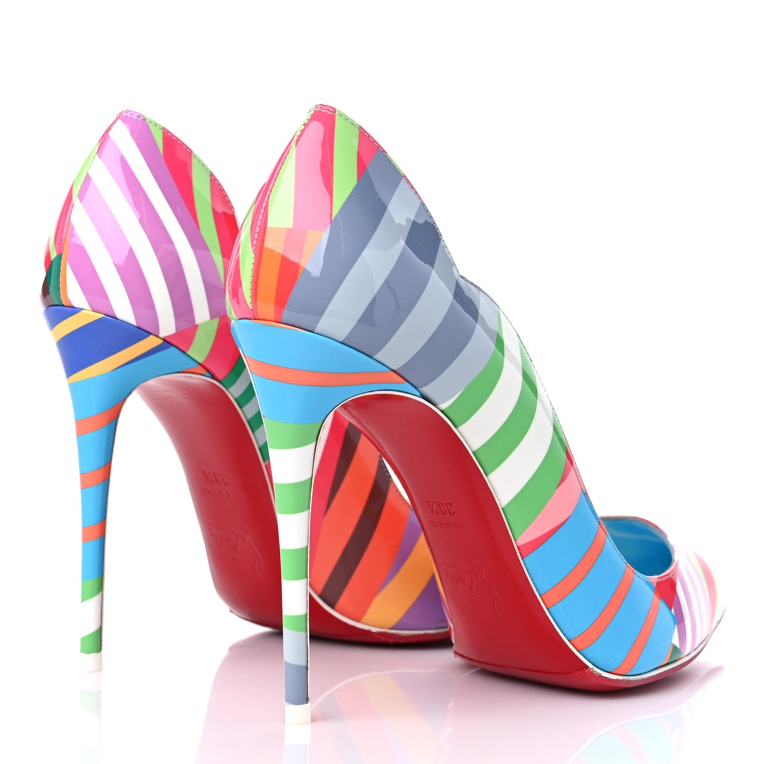 Christian Louboutin Patent Striped Grand Bain Swimming Pool Hot Chick 100 Pumps 38.5 Multicolor Lin Blue White 4 of 8