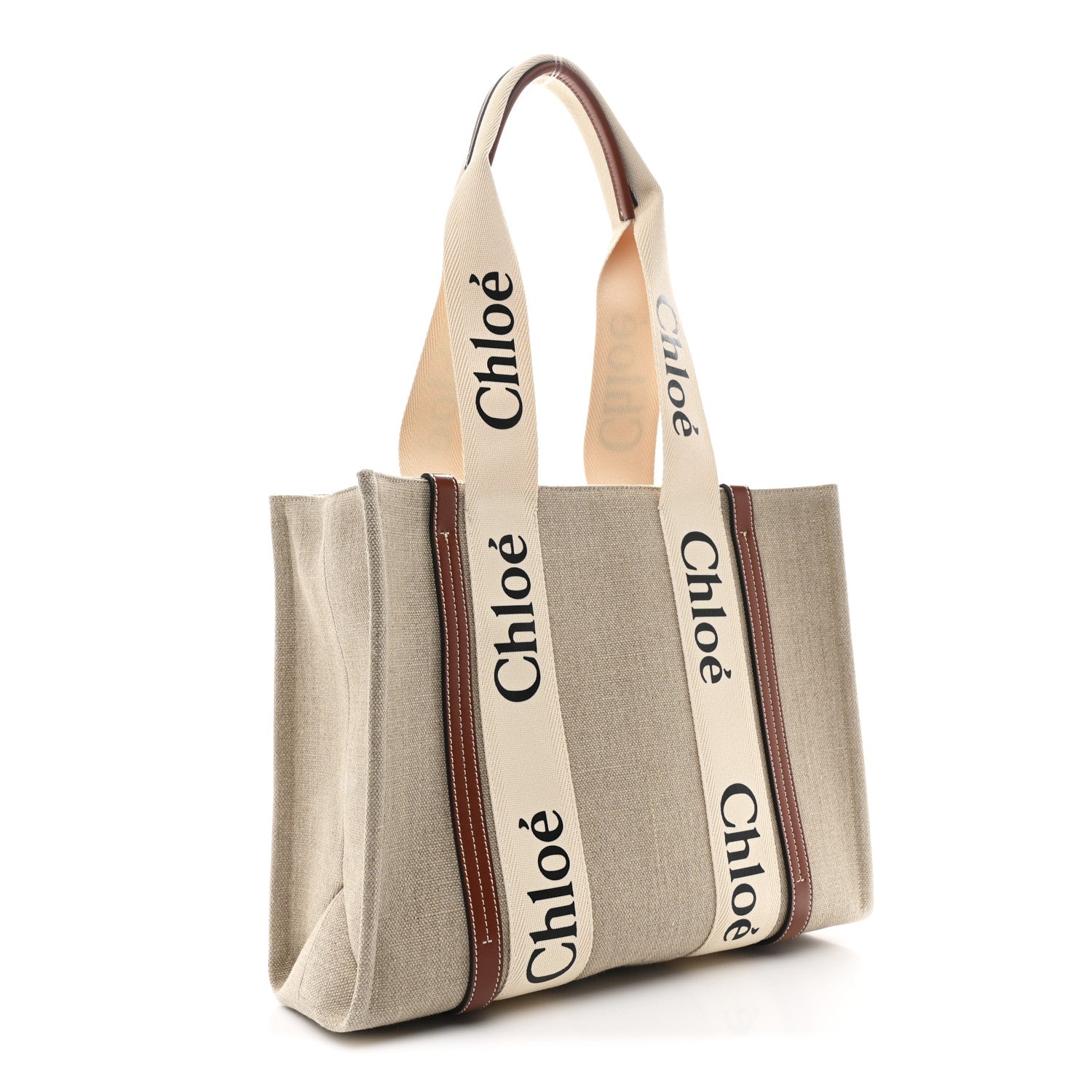 Chloe Cotton Calfskin Medium Woody Ribbon Tote White Brown 3 of 10