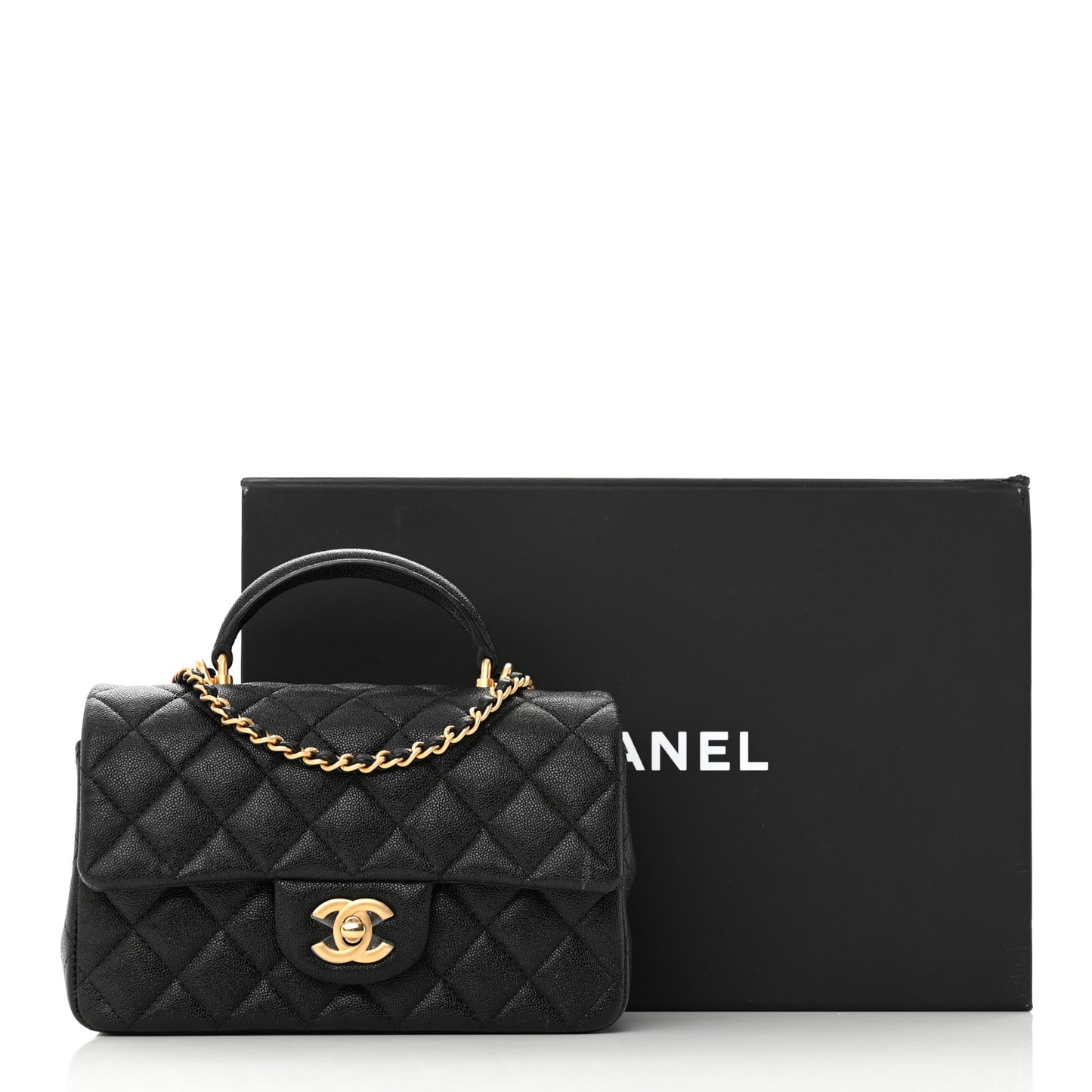 Caviar Quilted Mini Top Handle Rectangular Flap Black