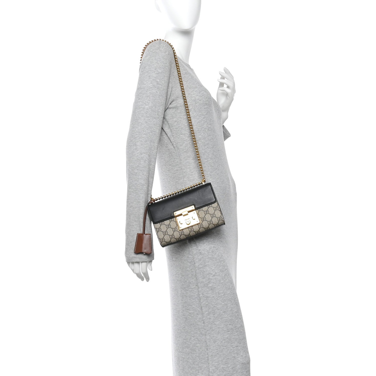 Gucci GG Supreme Monogram Calfskin Small Padlock Shoulder Bag Beige Black Cuir 2 of 15