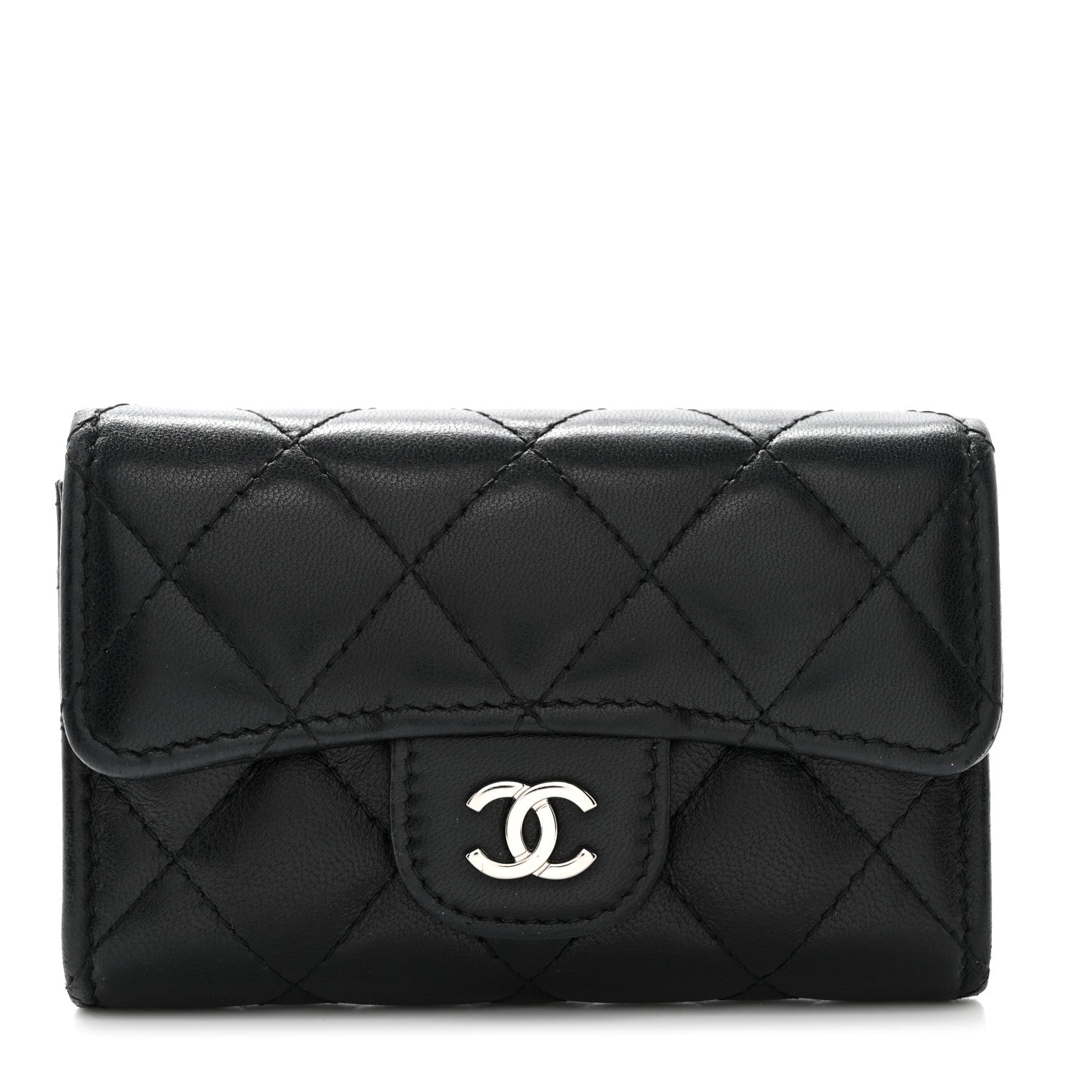 Chanel Lambskin Quilted Flap Card Holder Wallet Black 1 of 9