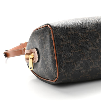 Celine Triomphe Canvas Calfskin Small Boston Bag Tan 8 of 9