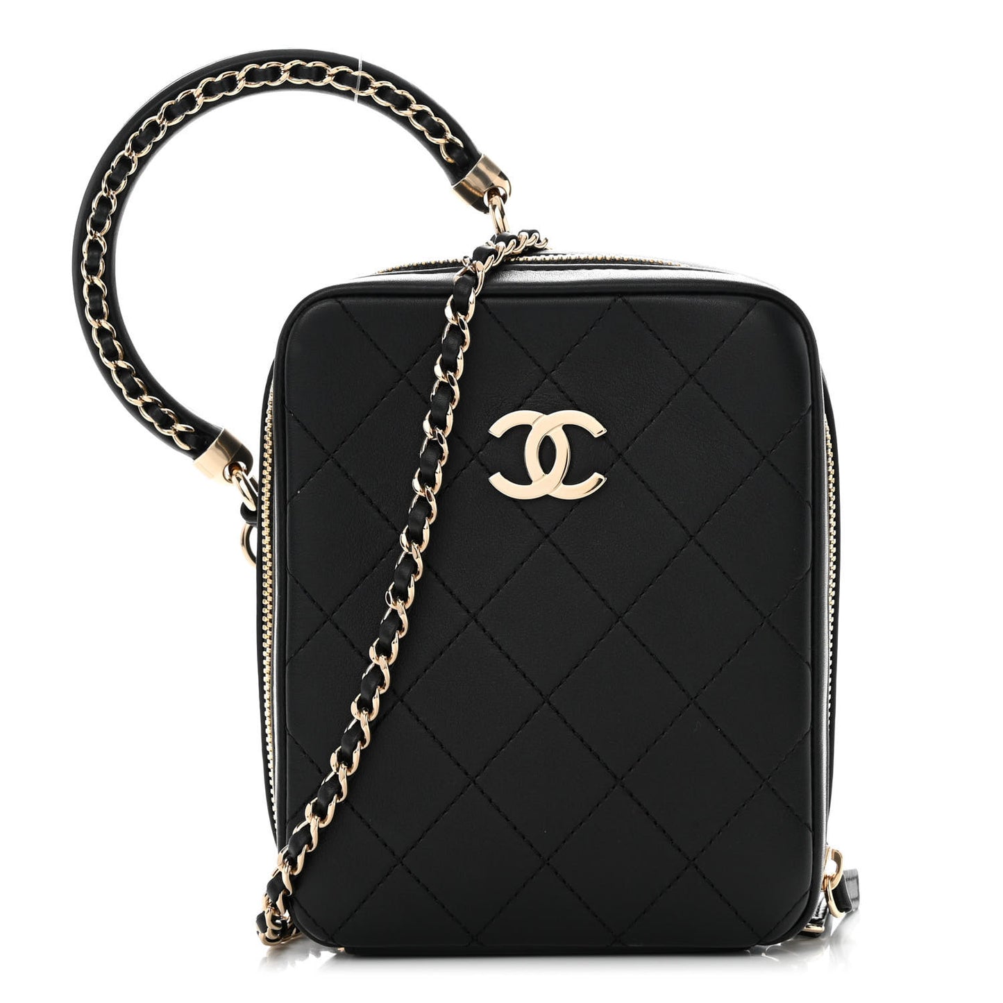 Calfskin Stitched Cup Of Tea Vanity Case Black