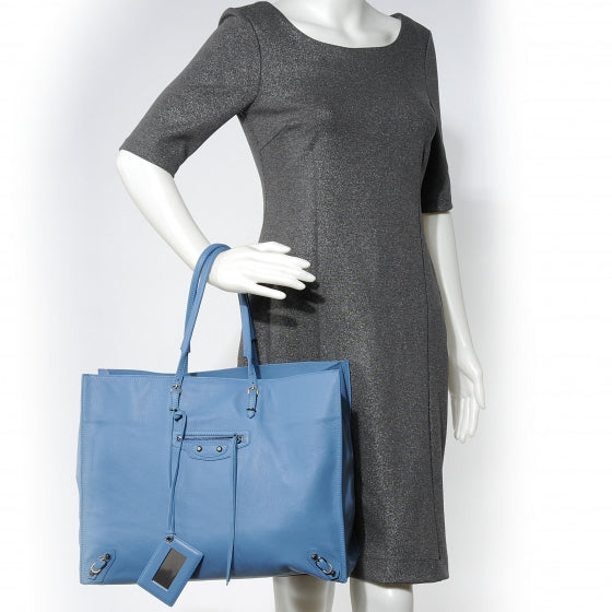 Veau Leather Papier A4 Tote Blue