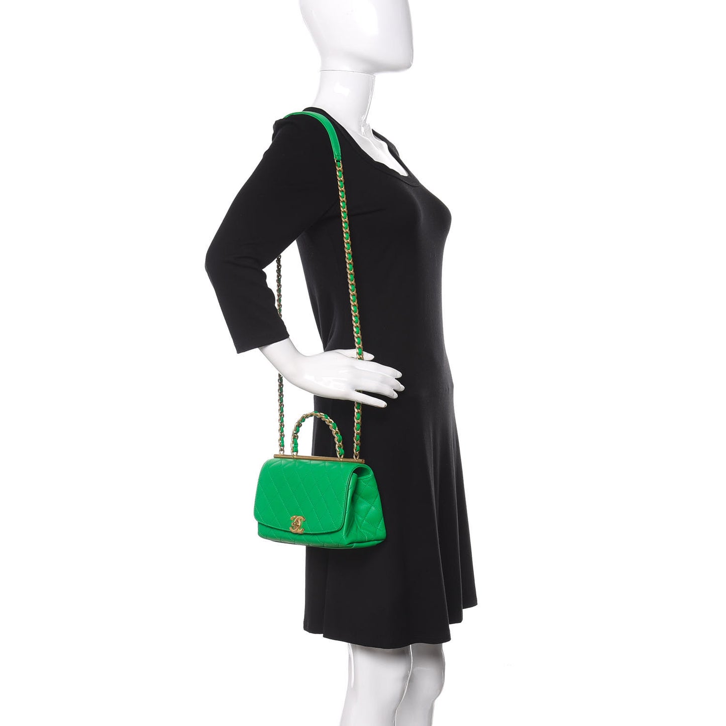 Lambskin Quilted La Parisienne Top Handle Flap Green