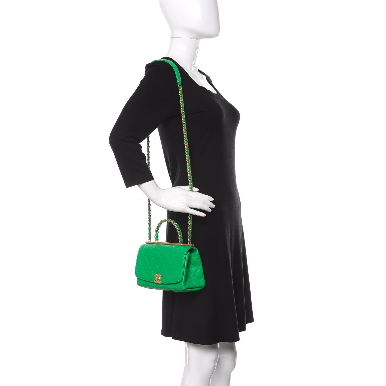 Chanel Lambskin Quilted La Parisienne Top Handle Flap Green 2 of 11