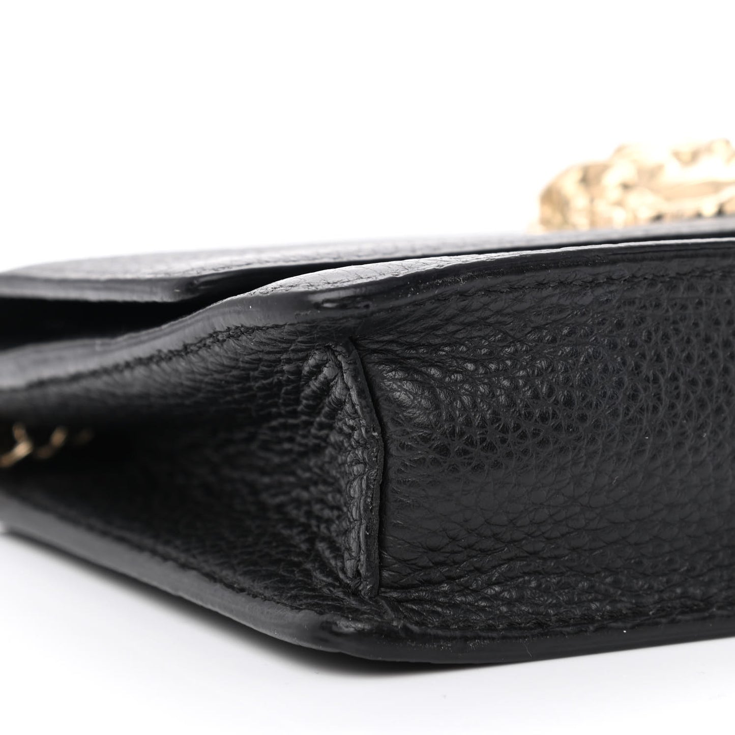 Grained Calfskin Medusa Wallet On Chain Black