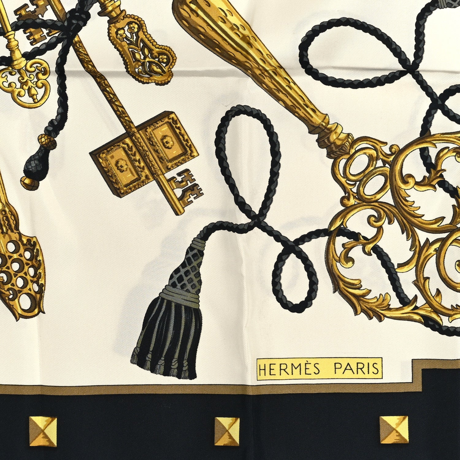 HERMES★スカーフ カレ90★LES CLES THE KEYS★黒★80s Hermes Silk Keys Les Cles Scarf 90 Black Gold 1817124 – FASHIONPHILE