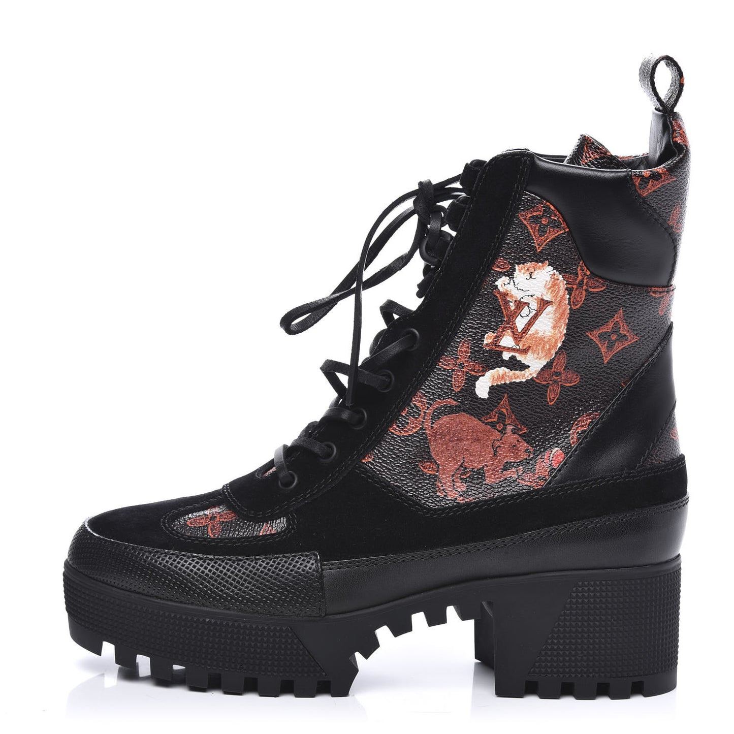 Suede Calfskiin Catogram Laureate Platform Desert Boots 37.5 Black Marron