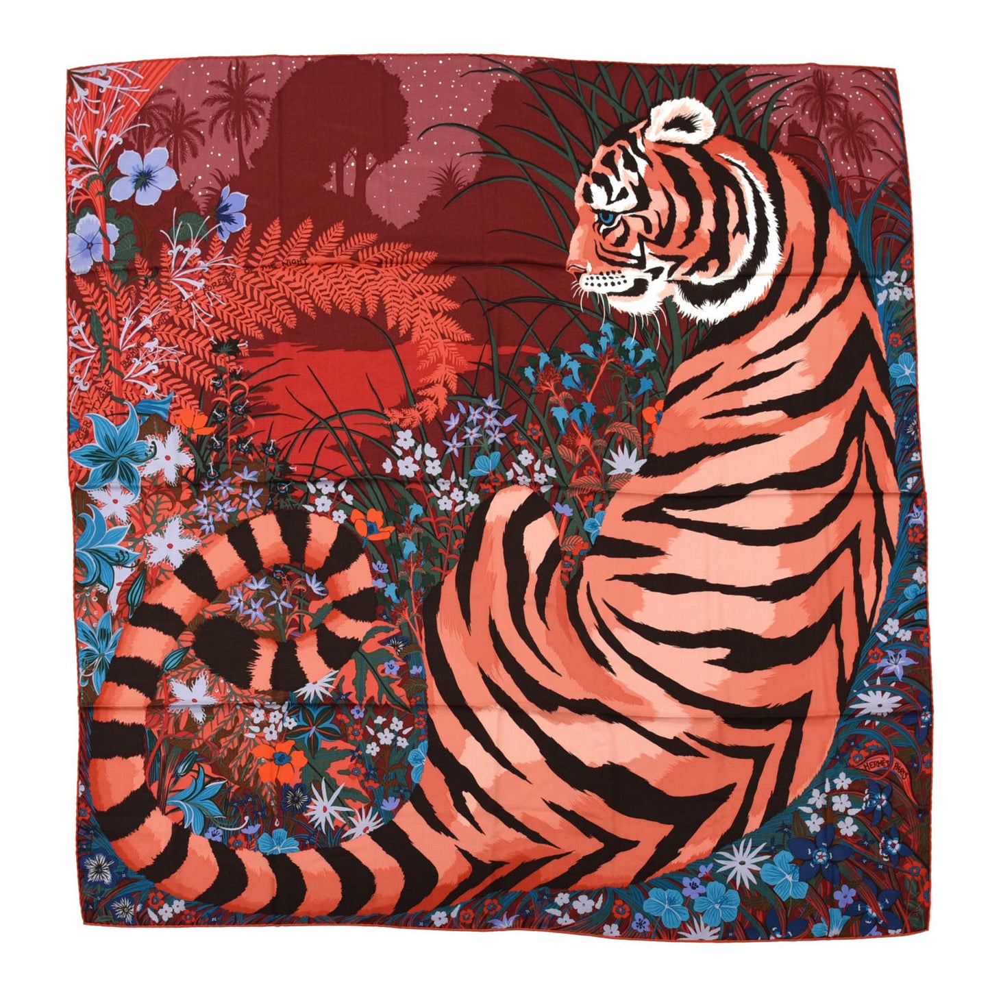 Cashmere Silk Tyger Tyger Shawl 140 Bordeaux Bleu Corail
