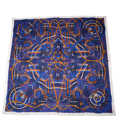 Hermes Summer Twill Silk La Fabrique des Rubans Giant Scarf 140 Blanc Iris Ocre 3 of 6