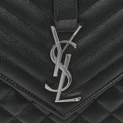 Saint Laurent Grain De Poudre Textured Mixed Matelasse Triquilt Medium Monogram Satchel Black 14 of 14