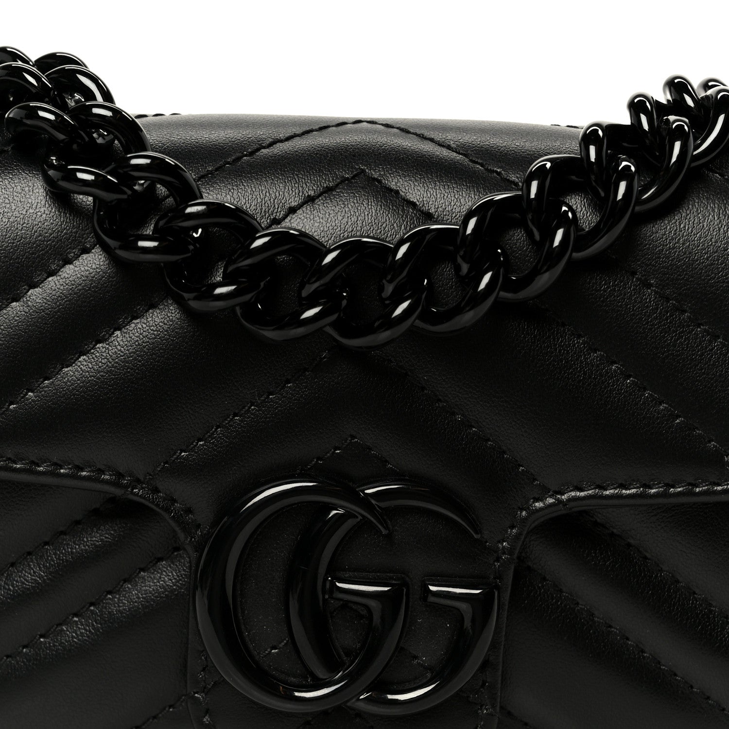 Gucci Calfskin Matelasse Monochrome GG Marmont Chain Belt Bag Black 8 of 11