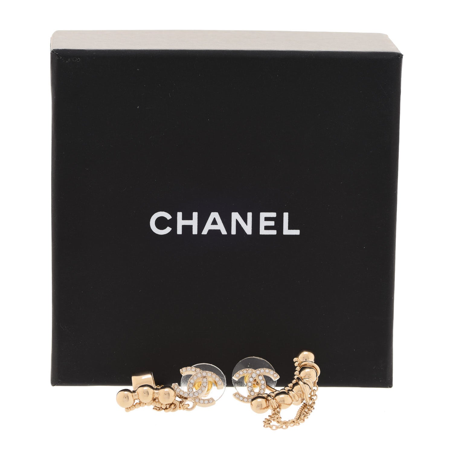Chanel Metal Crystal CC Chain Cuff Earrings Gold 5 of 5