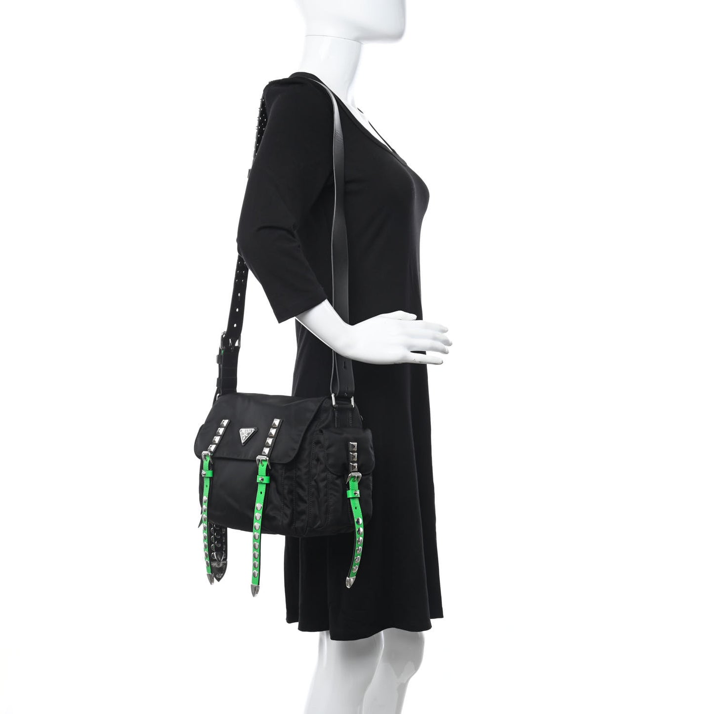 Nylon New Vela Studded Messenger Black Verde