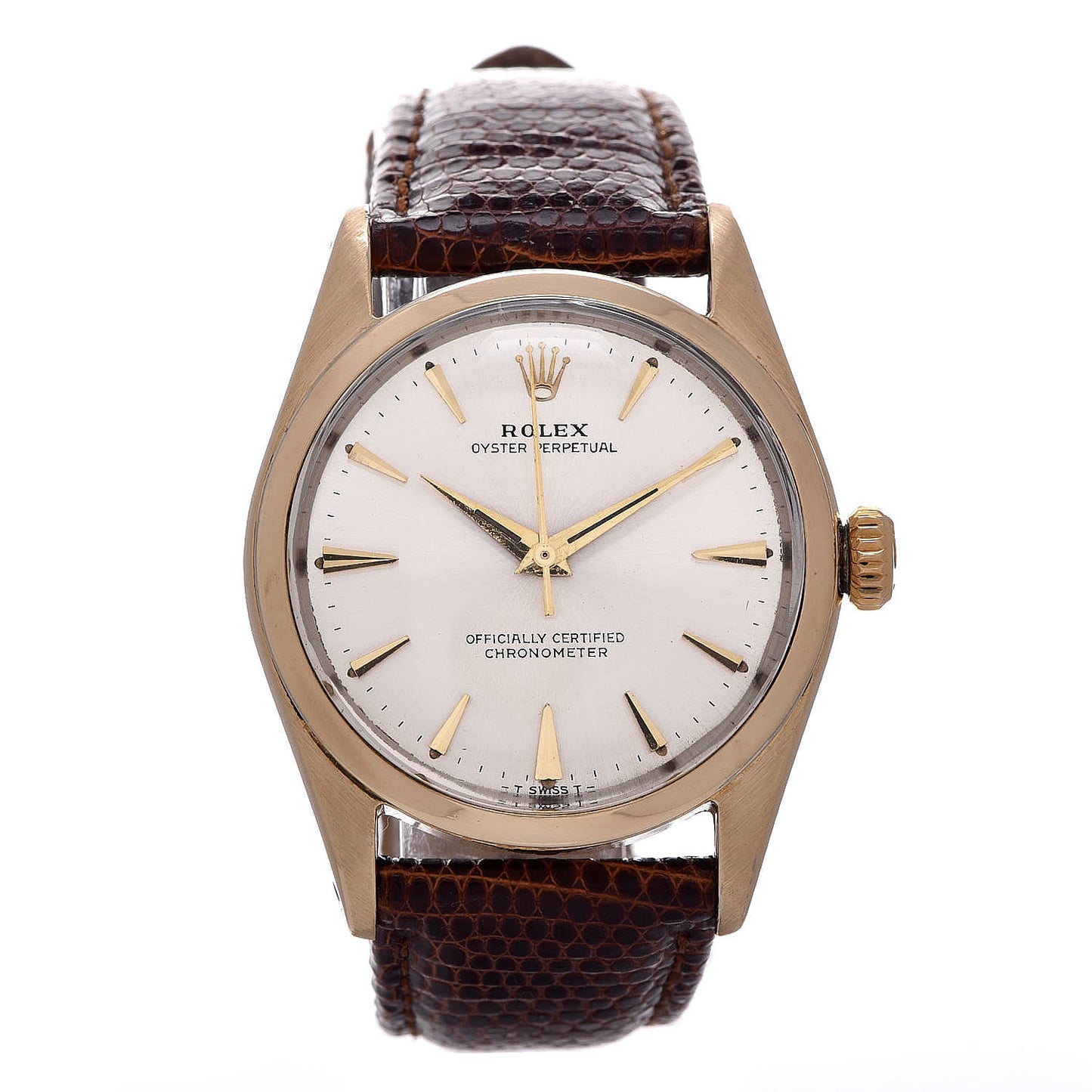 Stainless Steel Lizard 34mm Oyster Perpetual Watch Brown 6634