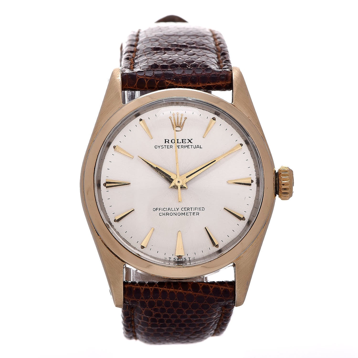 Rolex Stainless Steel Lizard 34mm Oyster Perpetual Watch Brown 6634 1 of 7