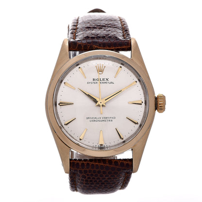Rolex Stainless Steel Lizard 34mm Oyster Perpetual Watch Brown 6634 1 of 7