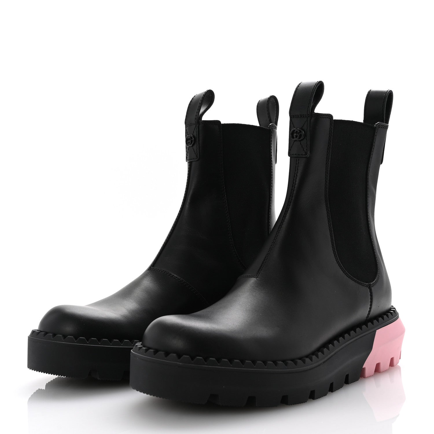 Gucci Calfskin Interlocking G Bicolor Chelsea Ankle Boots 39 Black Pink 4 of 9
