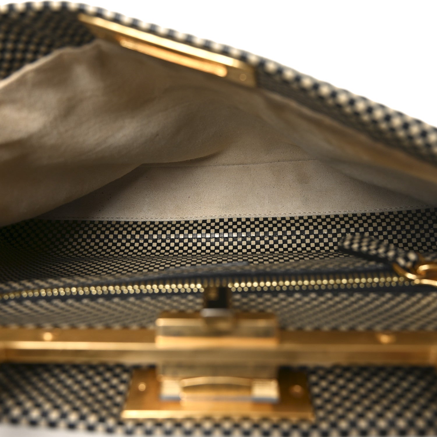Fendi Canvas Calfskin Embroidered Medium Peekaboo Iconic Satchel Black Beige Multicolor 5 of 9