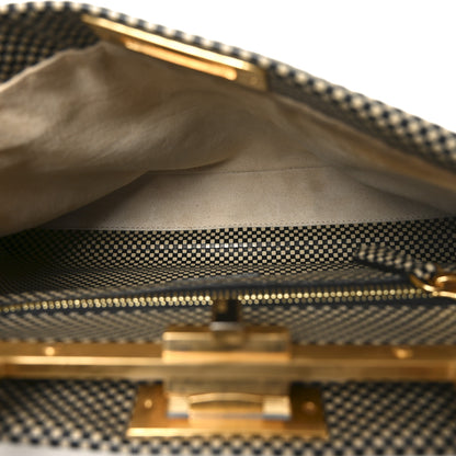 Fendi Canvas Calfskin Embroidered Medium Peekaboo Iconic Satchel Black Beige Multicolor 5 of 9