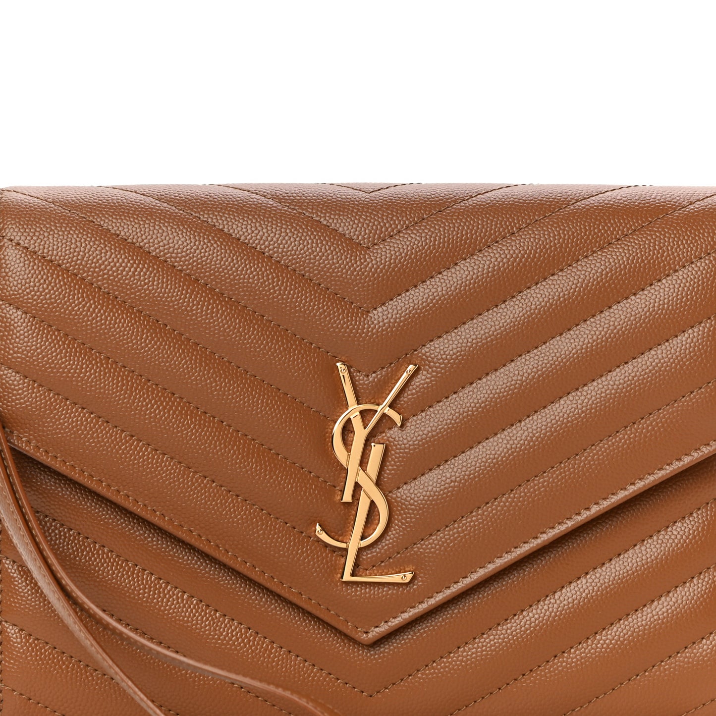 Grain De Poudre Matelasse Chevron Monogram Cassandre Flap Pouch Natural Dark