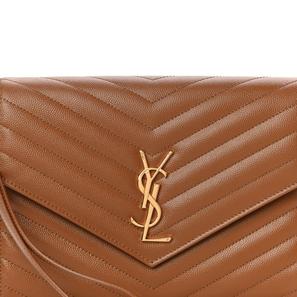 Saint Laurent Grain De Poudre Matelasse Chevron Monogram Cassandre Flap Pouch Natural Dark 8 of 11