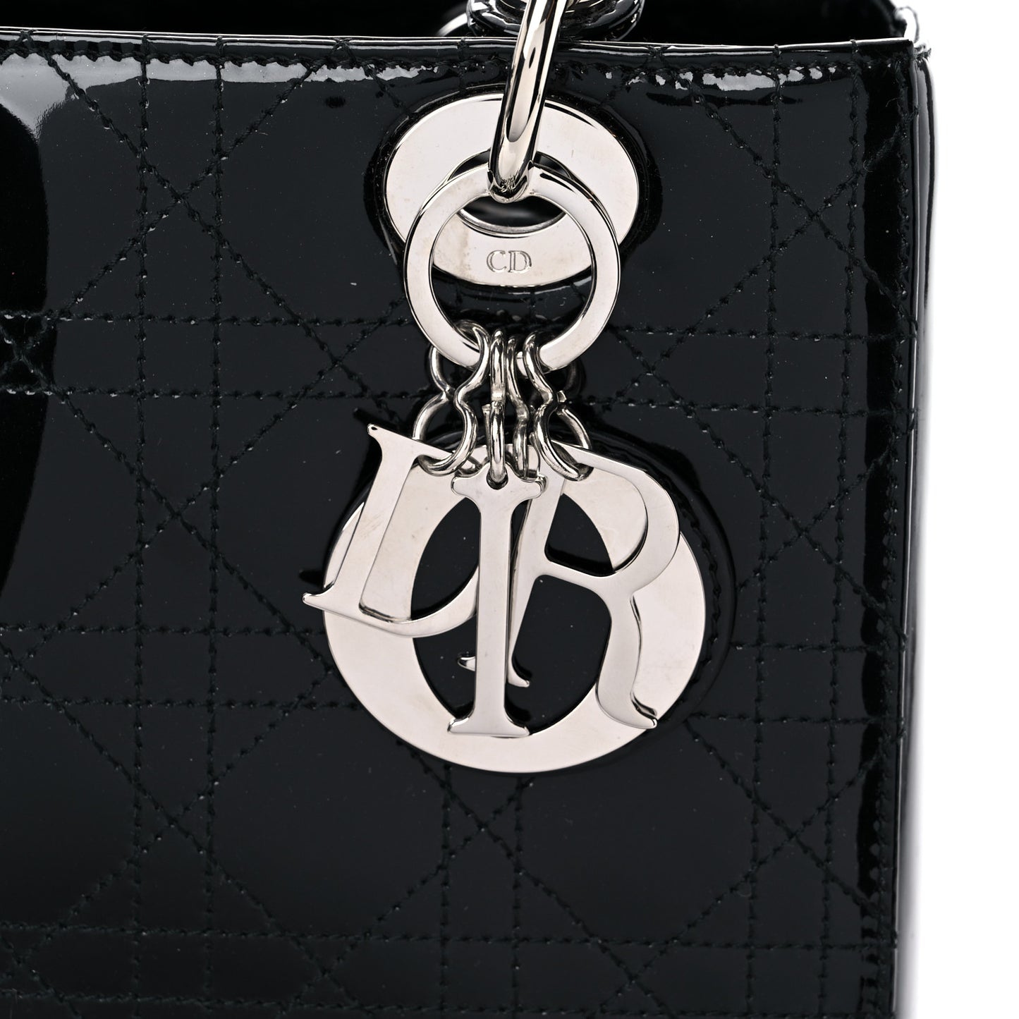 Patent Cannage Stitched Medium Lady Dior Black