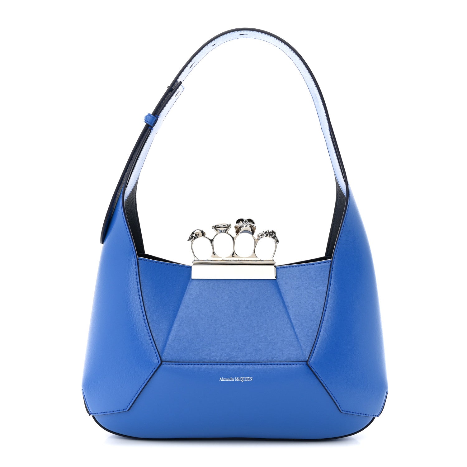 Alexander McQueen Smooth Calfskin Jeweled Hobo Bag Blue 3 of 12