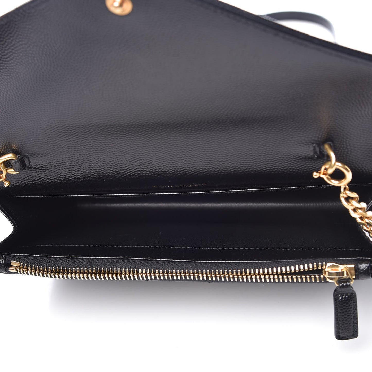 Grain De Poudre Matelasse Chevron Monogram Envelope Chain Wallet Black
