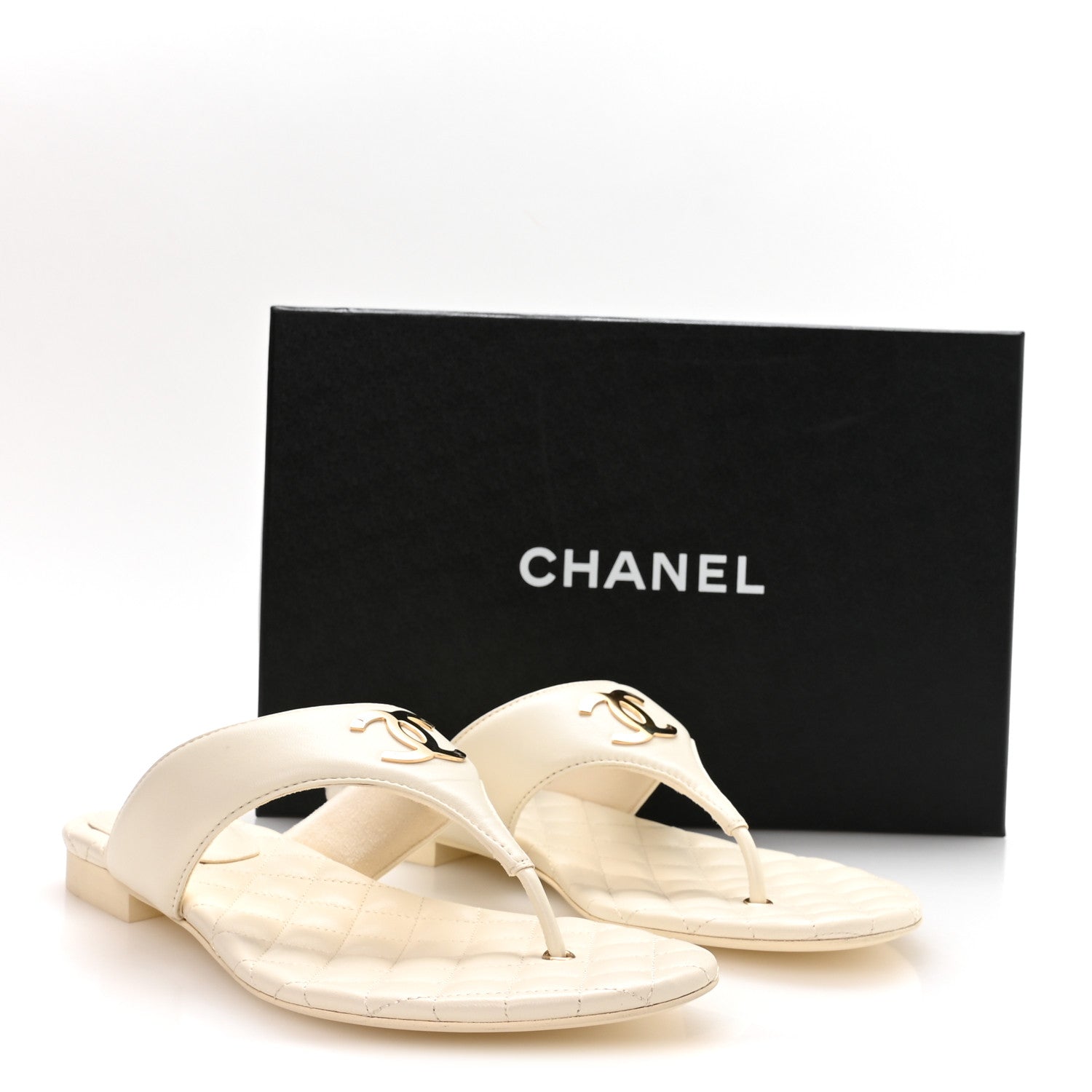 Chanel Lambskin Quilted Padded Thong Sandals 39.5 White 9 of 9