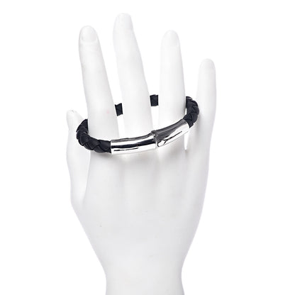 John Hardy Sterling Silver Leather 8mm Braided Bamboo Station Bracelet Black 2 of 5