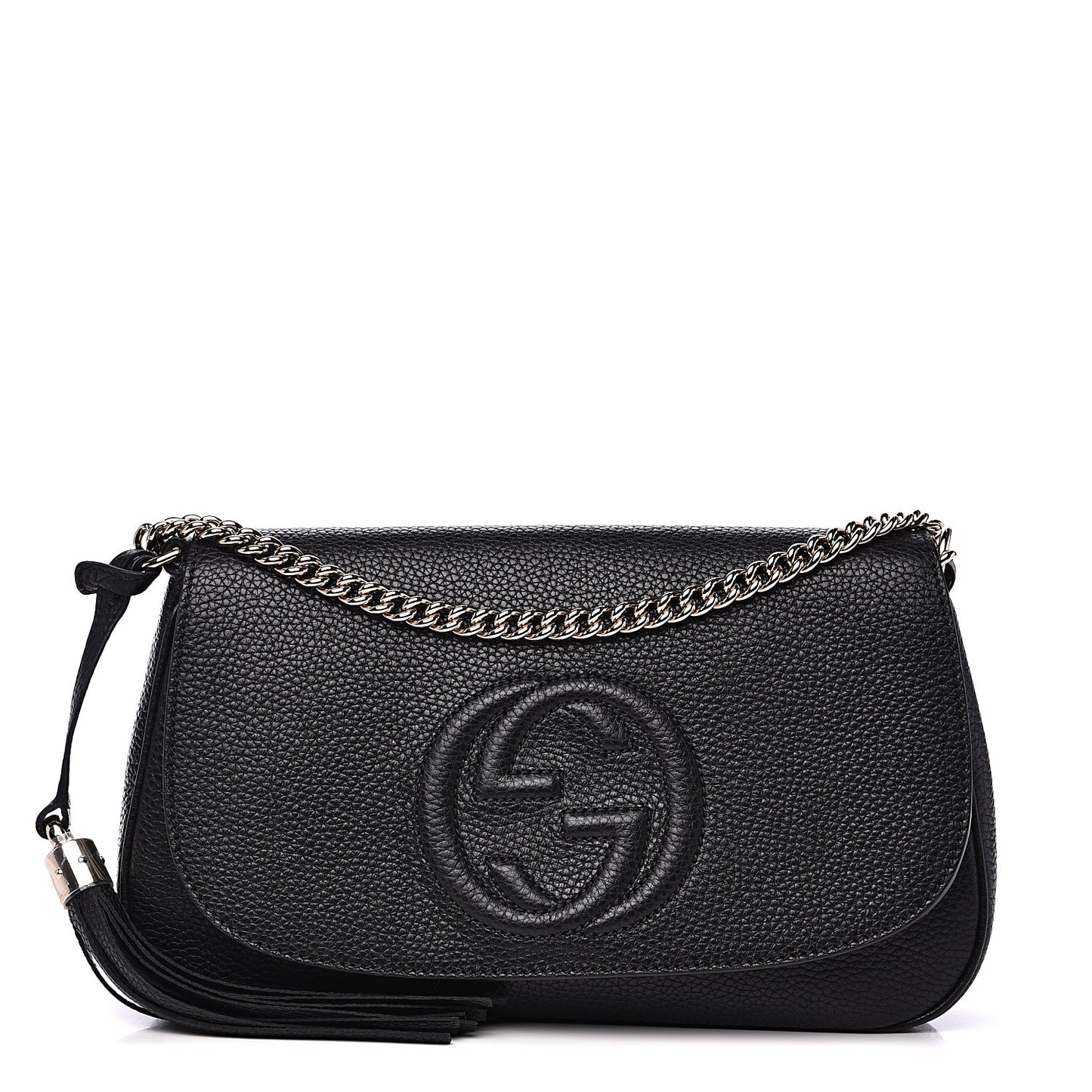 Pebbled Calfskin Medium Soho Flap Crossbody Black