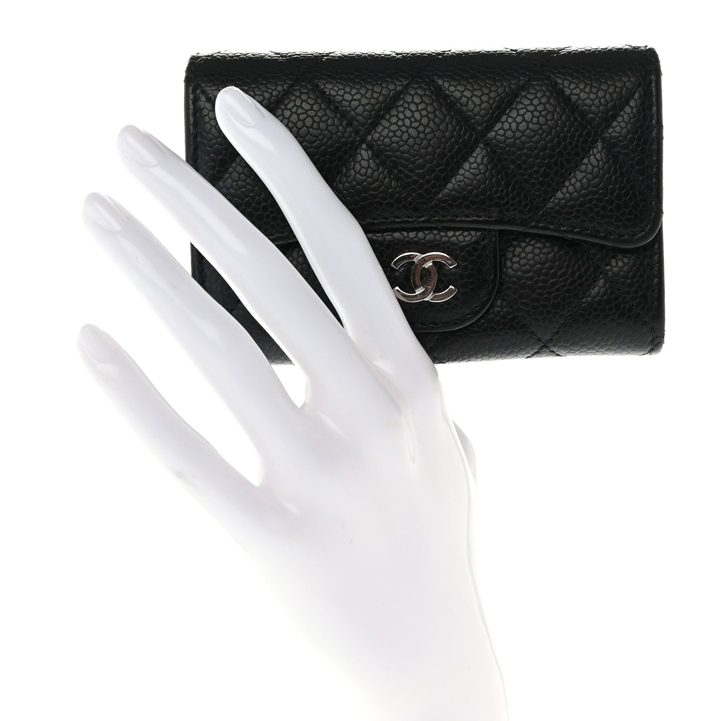 Caviar Quilted Flap Card Holder Wallet Black