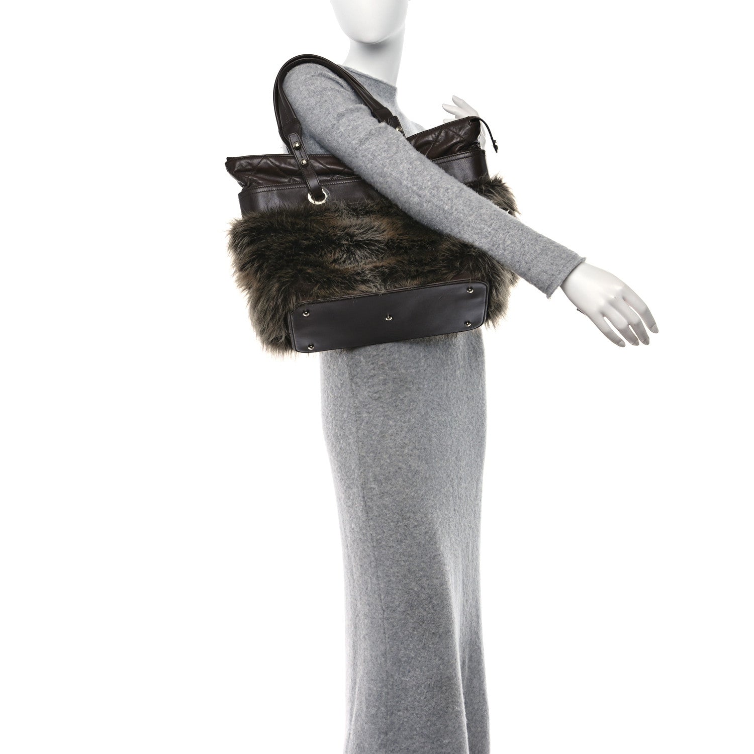 Chanel Calfskin Fantasy Fur Shopper Tote Brown 2 of 14
